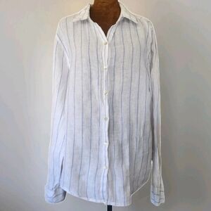 Joie Linen White Blue Striped Button-up Shirt Lightweight Summer Coastal XL